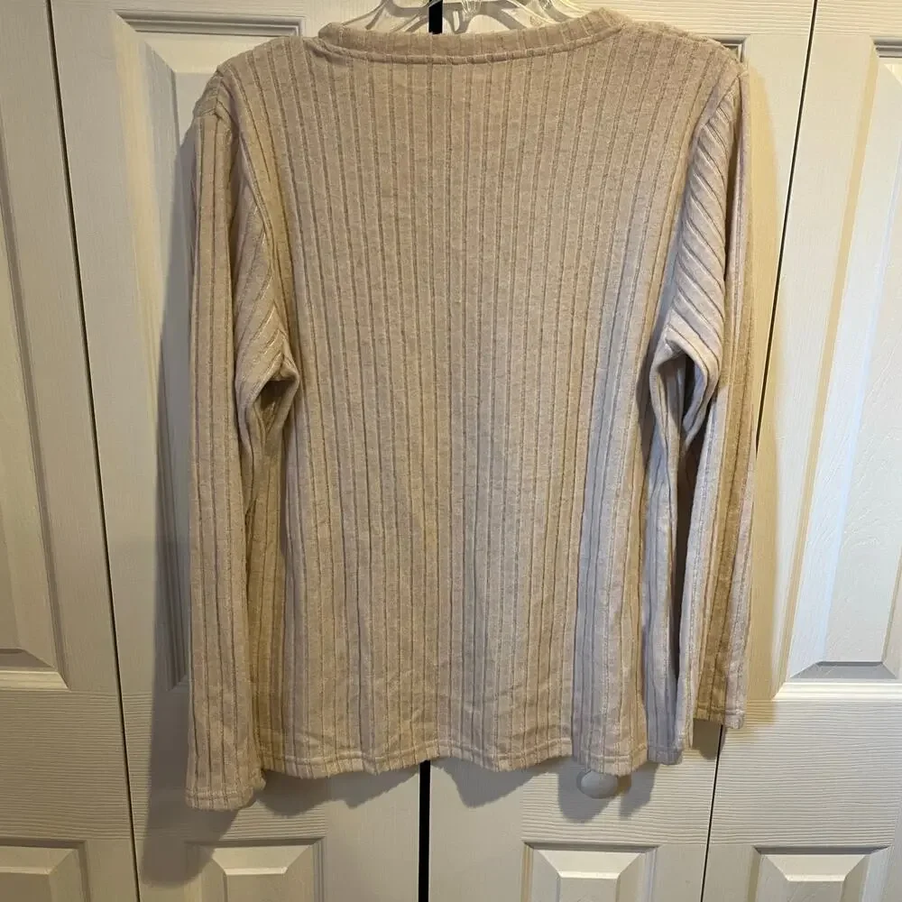 Ribbed Knit Sweater Tan Medium